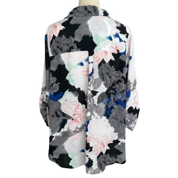Worthington Floral Semi Sheer Colorful Feminine Button Down Top Women Plus Sz 1X - Picture 3 of 9